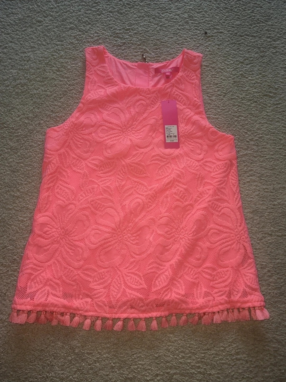 Lilly Pulitzer Bright Coral Lace Tank with Tassel Trim